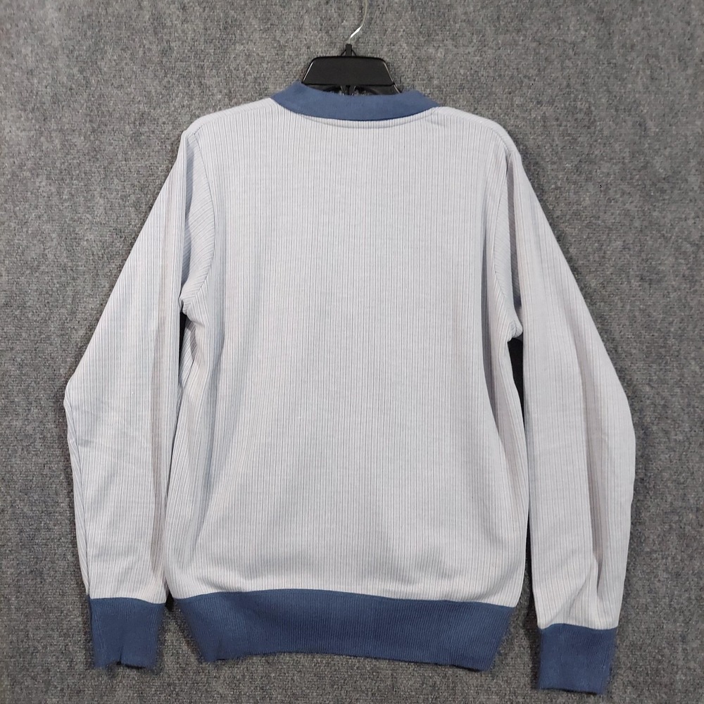 Report Collection Shirt Mens Medium Blue Striped Knit Button Front Sweater - Picture 2 of 14